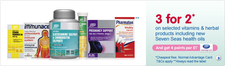 Stock up on Vitamins, Supplements & Herbal products with our 3 for 2 mix & match